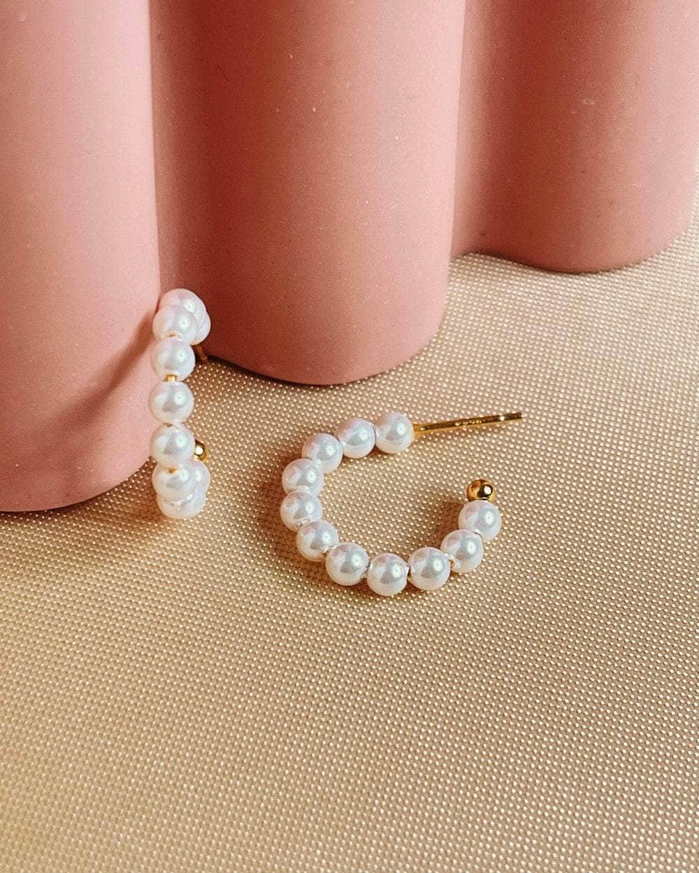 So Dainty Co. Huggies / Hoops Scarlett Pearl Gold Huggies Gold Plated 925 Sterling Silver Jewelry