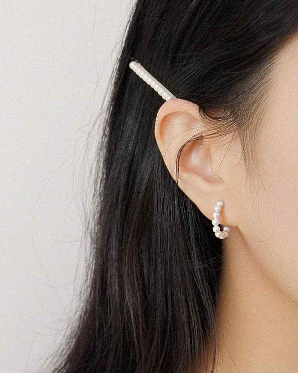 So Dainty Co. Huggies / Hoops Scarlett Pearl Gold Huggies Gold Plated 925 Sterling Silver Jewelry