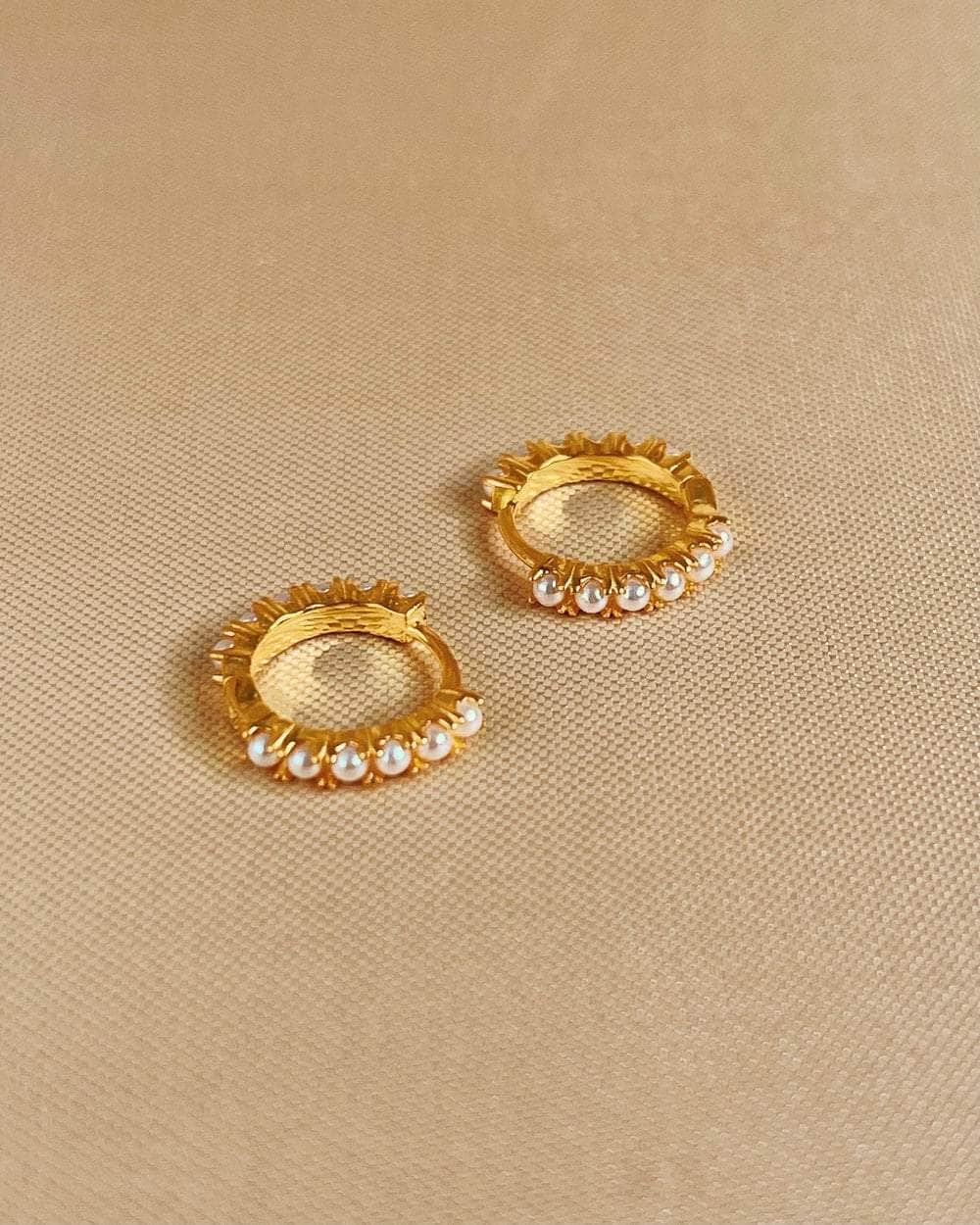 So Dainty Co. Huggies / Hoops Zara Pearl Gold Huggies Gold Plated 925 Sterling Silver Jewelry