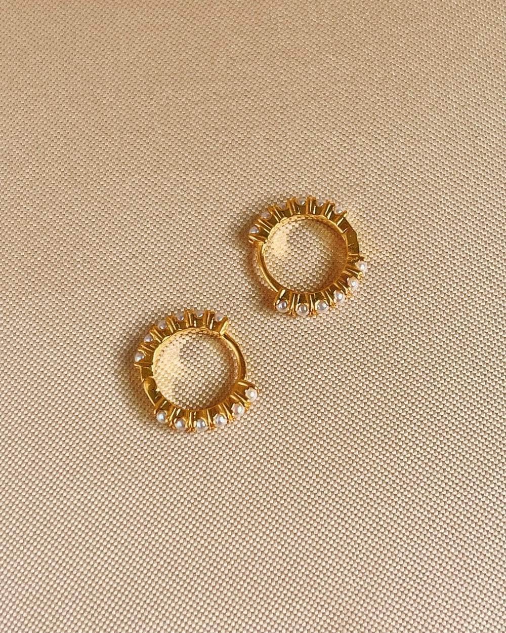 So Dainty Co. Huggies / Hoops Zara Pearl Gold Huggies Gold Plated 925 Sterling Silver Jewelry
