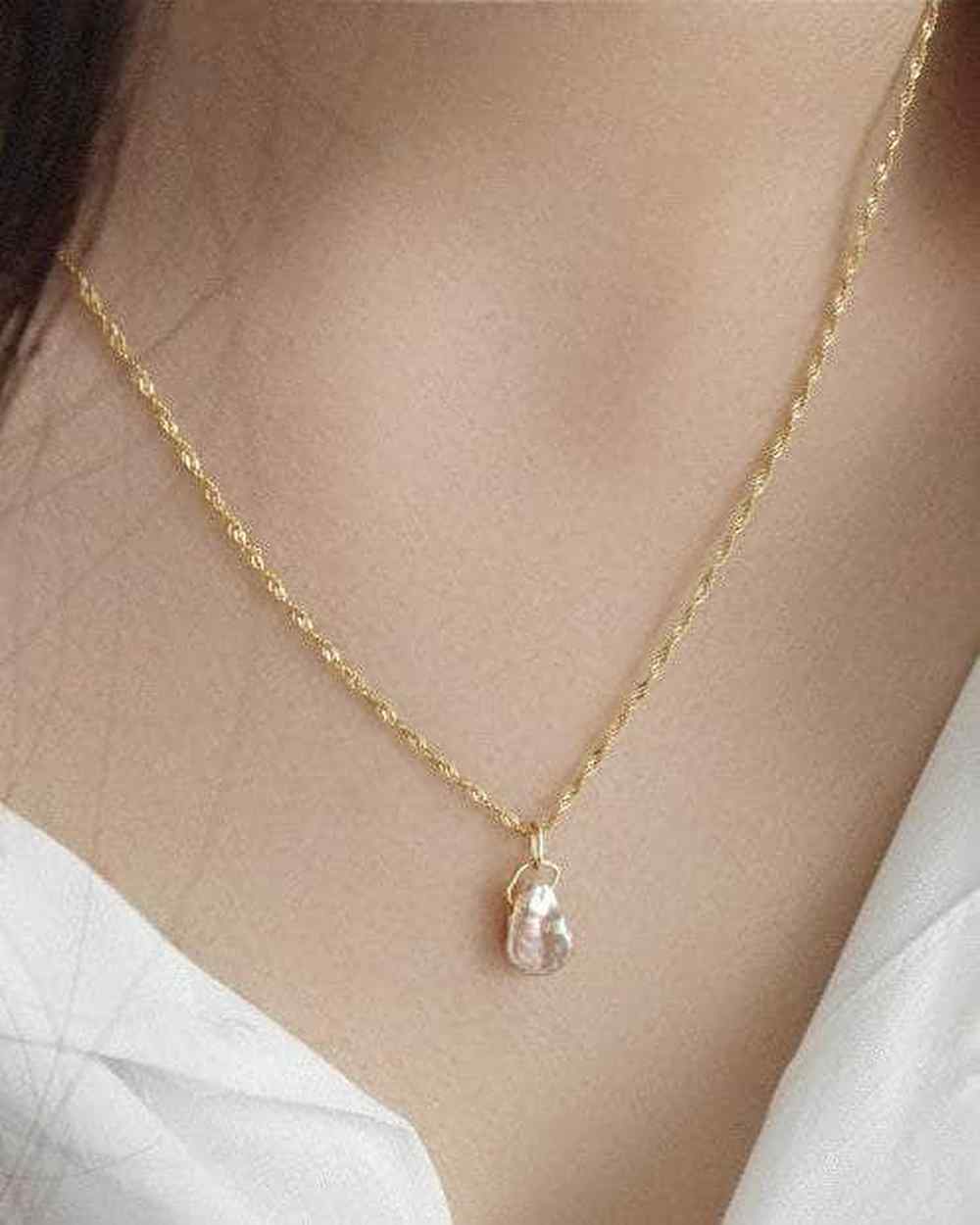 So Dainty Co. Necklaces Angela Pearl Gold Necklace Gold Plated 925 Sterling Silver Jewelry