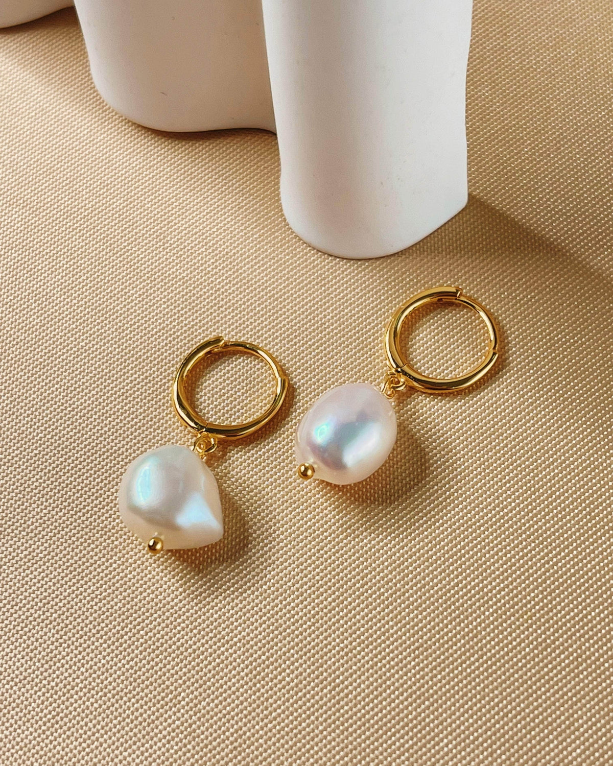 So Dainty Co. Raelynn Pearl Gold Huggies Gold Plated 925 Sterling Silver Jewelry