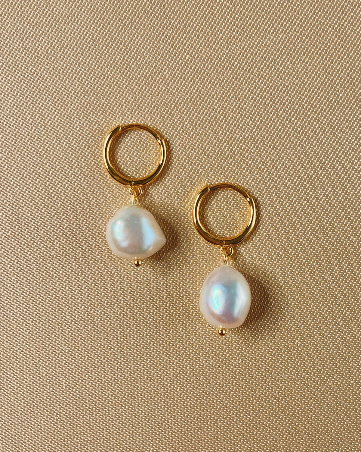 So Dainty Co. Raelynn Pearl Gold Huggies Gold Plated 925 Sterling Silver Jewelry