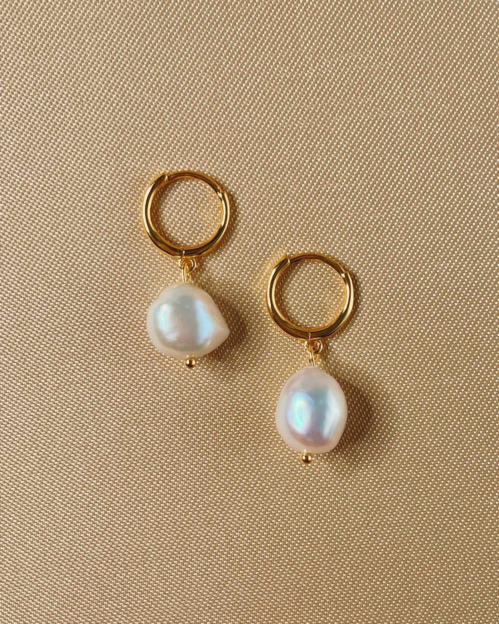 So Dainty Co. Raelynn Pearl Gold Huggies Gold Plated 925 Sterling Silver Jewelry