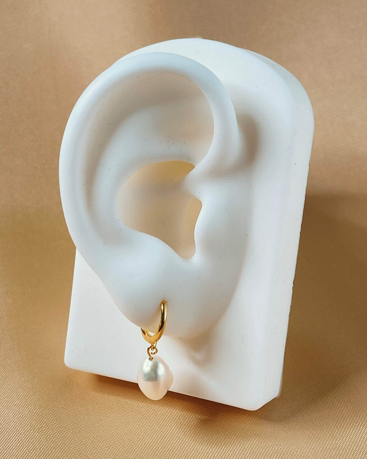 So Dainty Co. Raelynn Pearl Gold Huggies Gold Plated 925 Sterling Silver Jewelry