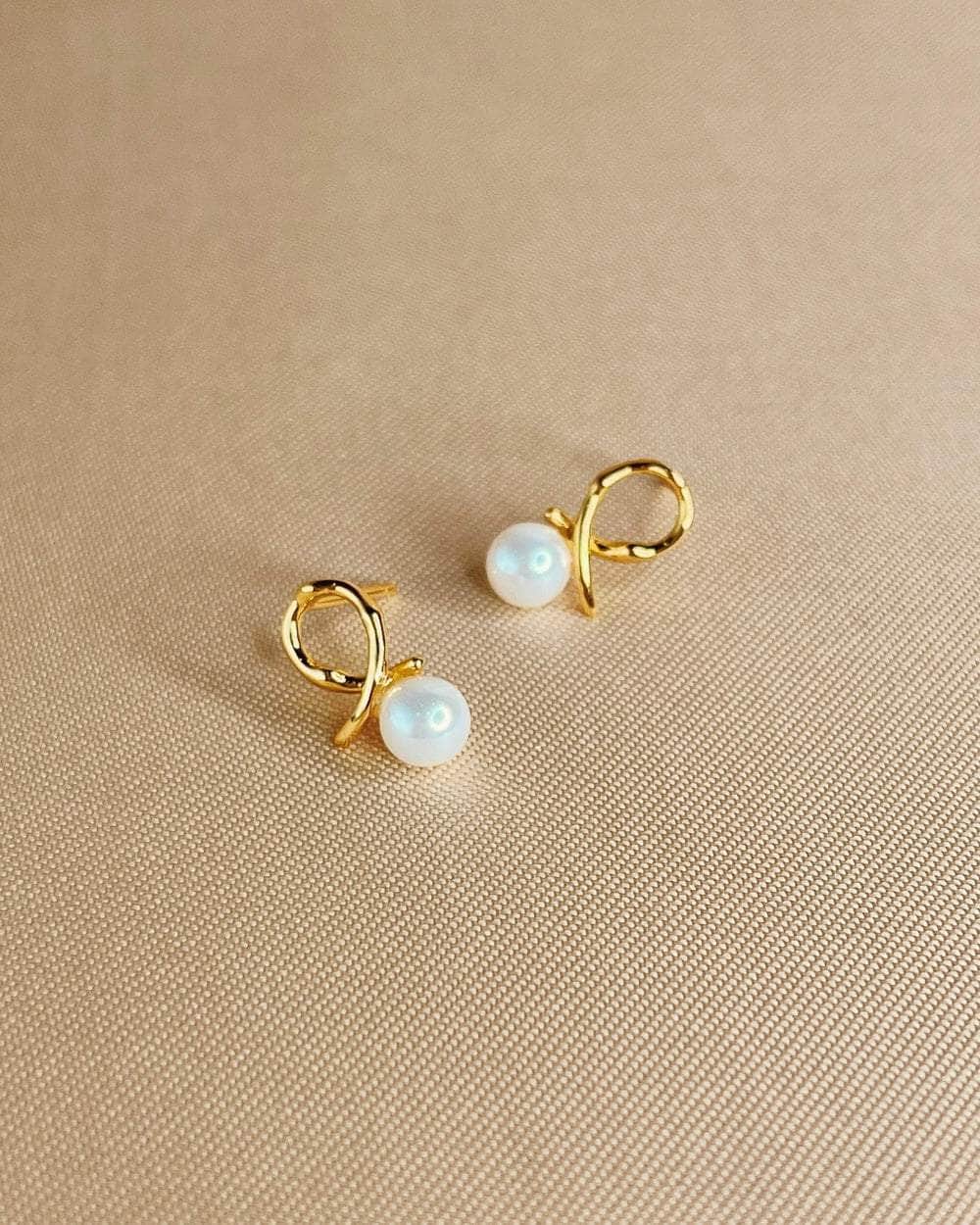 So Dainty Co. Studs Lucy Pearl Studs Gold Plated 925 Sterling Silver Jewelry