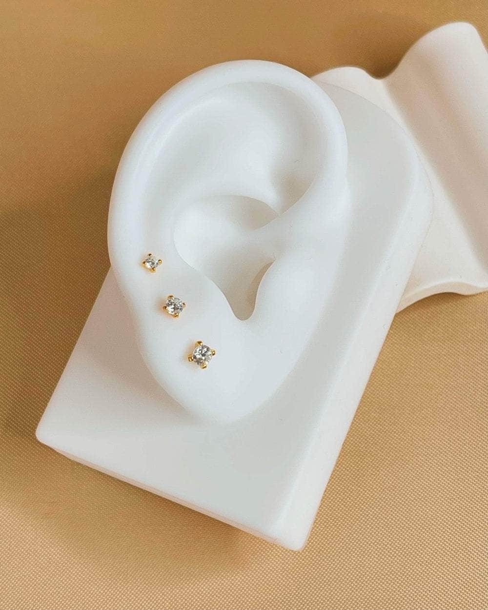 So Dainty Co. Studs Ruth Zircon Gold Studs (Choose 1 — 2.5mm / 3mm / 3.5mm) Gold Plated 925 Sterling Silver Jewelry