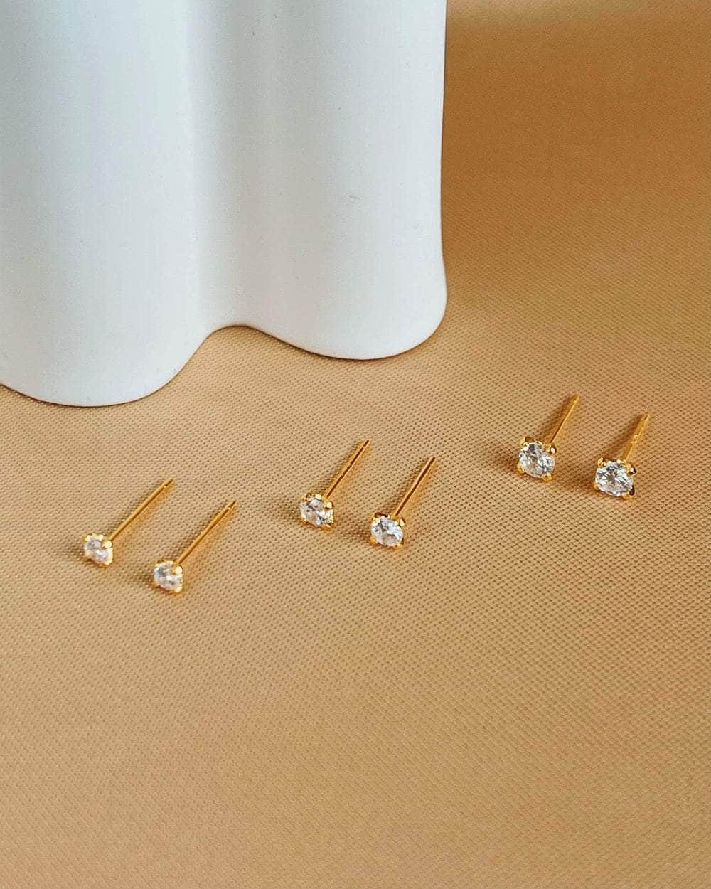 So Dainty Co. Studs Ruth Zircon Gold Studs (Choose 1 — 2.5mm / 3mm / 3.5mm) Gold Plated 925 Sterling Silver Jewelry