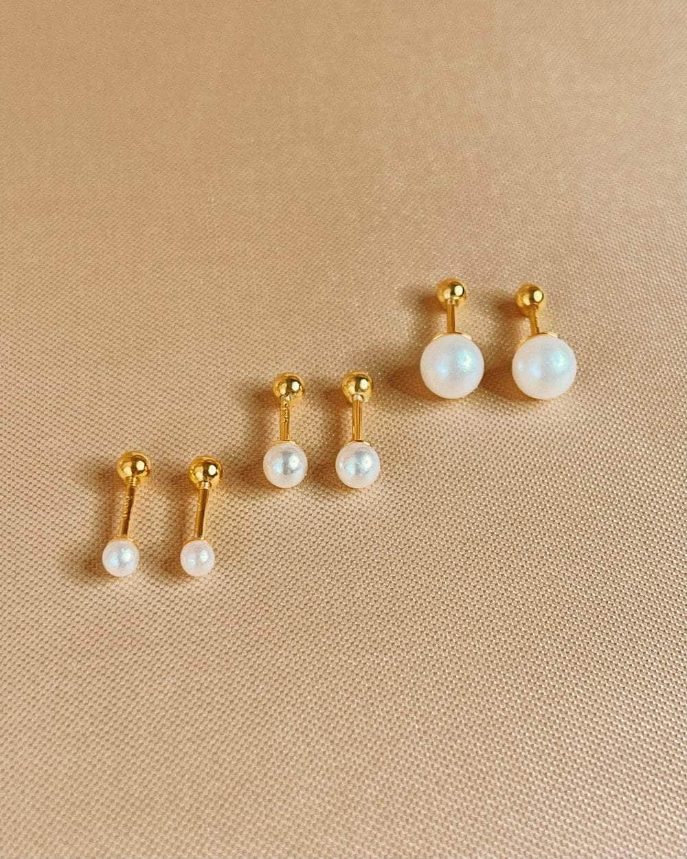 So Dainty Co. Studs Sydney Pearl Gold Studs (Choose 1 — 3mm / 4mm / 6mm) Gold Plated 925 Sterling Silver Jewelry