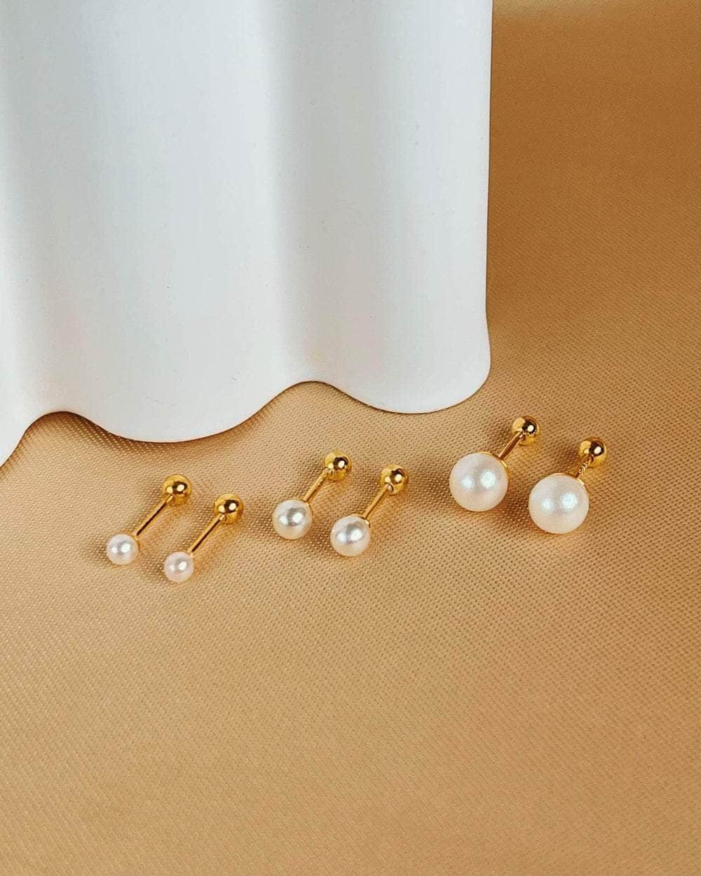So Dainty Co. Studs Sydney Pearl Gold Studs (Choose 1 — 3mm / 4mm / 6mm) Gold Plated 925 Sterling Silver Jewelry